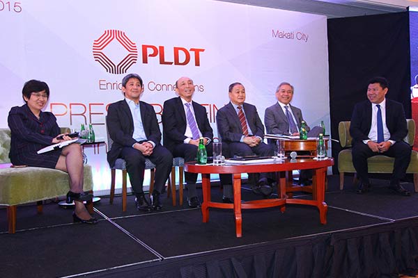 PLDT sets record high capex to accelerate digital transformation. PLDT has announced during its first half financial and operating results briefing that it has raised its capex guidance for 2015 to ₱43 billion including $100 million set aside for digital space. Shown in photo during the press briefing are, from left, PLDT SVP and Treasurer Anabelle Chua, EVP and Head of Consumer Business Ariel P. Fermin, President and CEO Napoleon L. Nazareno, Chairman Manuel V. Pangilinan,  SVP and Regulatory Affairs and Policies Head Ray Espinosa, and Chief Strategy Officer Winston Damarillo.