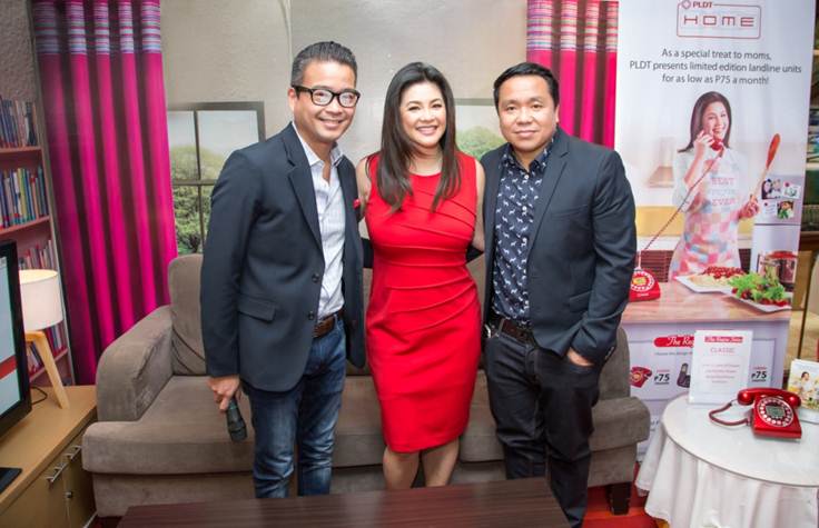 PLDT HOME welcomes Asia’s Songbird. In photo with Regine Velasquez (center) are PLDT VP and Home Marketing Head Gary Dujali (right) and PLDT VP and Head of Home Voice Solutions Patrick Tang (left).