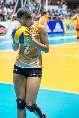 The season’s Most Valuable Player Alyssa Valdez took some time to herself and kisses the ball before going to the service line in Game 3 of the Shakey’s V-League Open Conference finals.