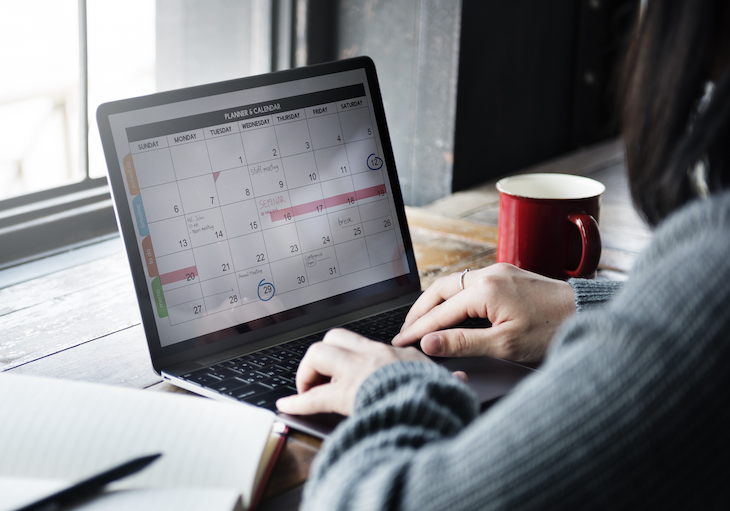 Woman planning calendar in laptop