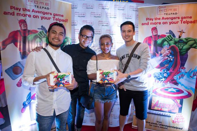 Singers Bugoy Drilon (left), Liezel Garcia (2nd from right), and Hansen Nichols (right) were among the celebrity guests during PLDT HOME Telpad’s special block screening of the latest Marvel blockbuster. Also in photo is PLDT Vice President and Home Voice Solutions Patrick Tang (2nd from left).
