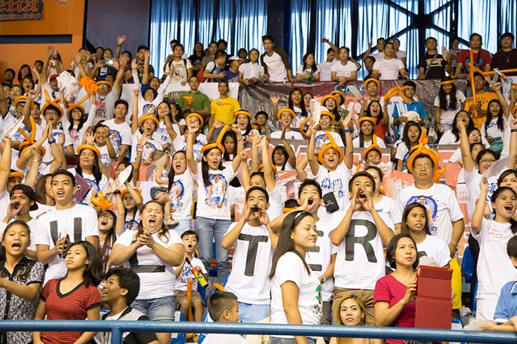 Fans cheer for the PLDT Home Ultera Ultra Fast Hitters in Game 3 of the Shakey’s V-League Open Conference finals at the FilOil Flying V Arena. 